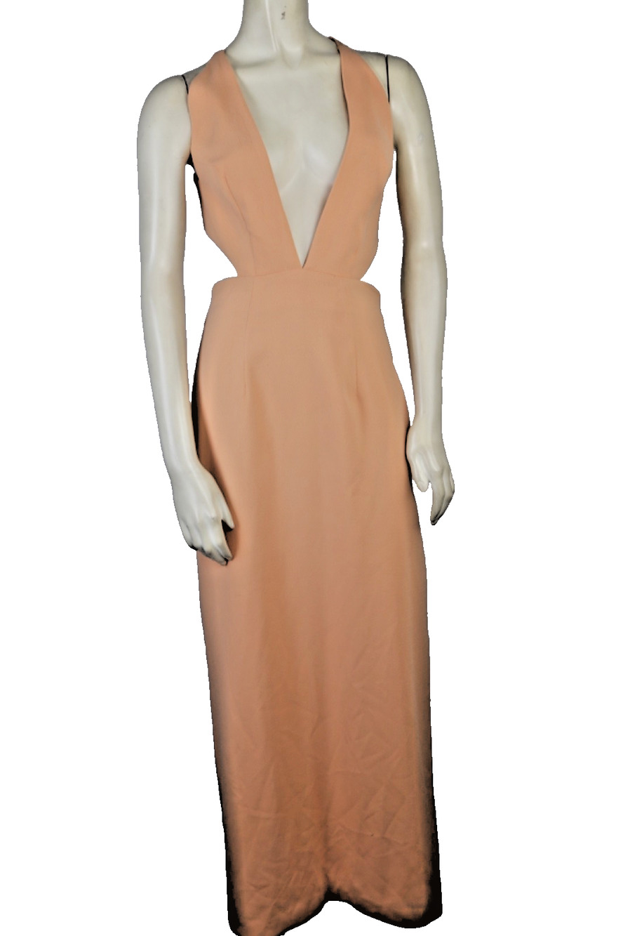 Solace London Dress 4 Hall Maxi Gown Peach Orange Plunge Cutout Side Slit 36 UK8